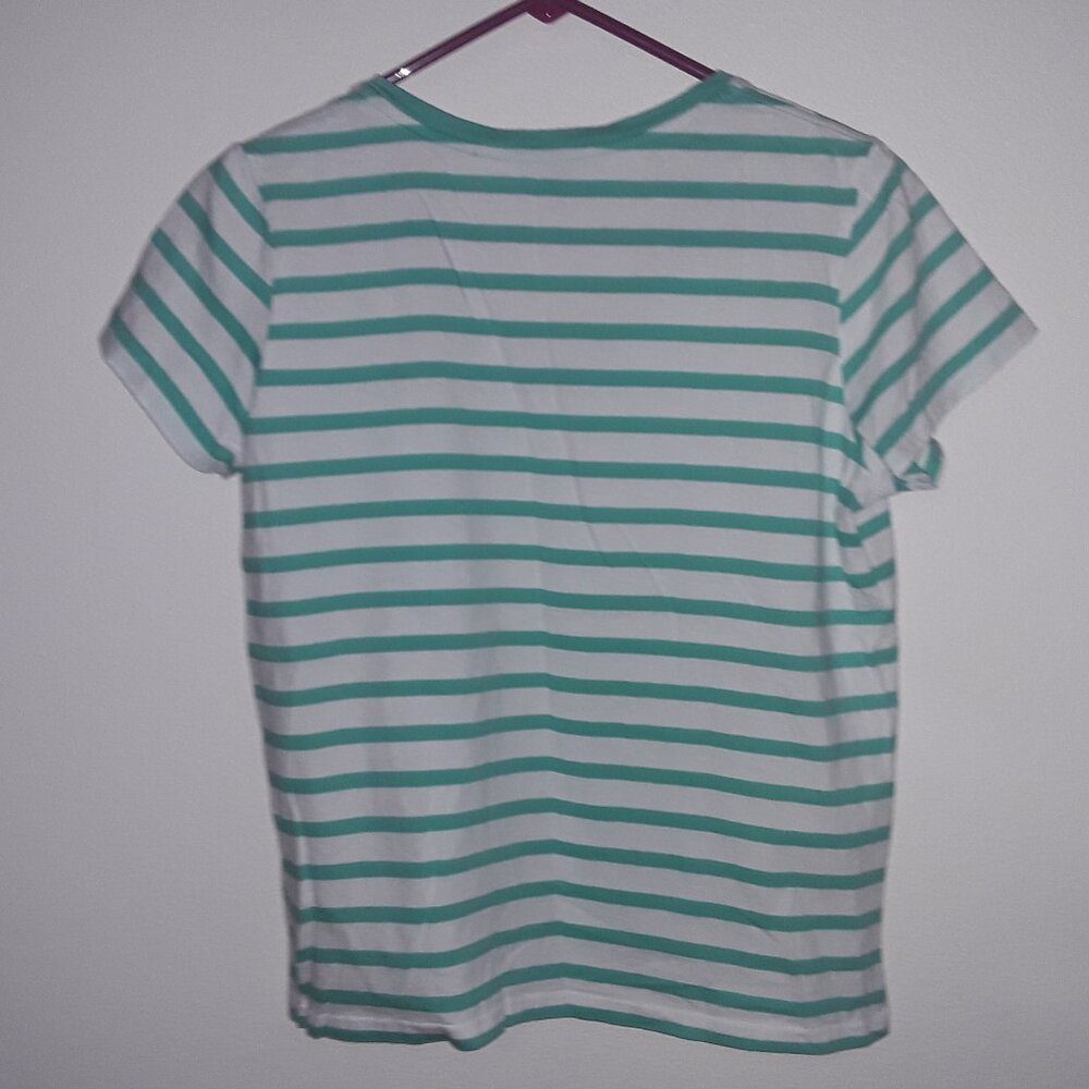 Ralph Lauren Sport ladies large white w/turqouse stripes,orange logo v neck - Picture 3 of 6